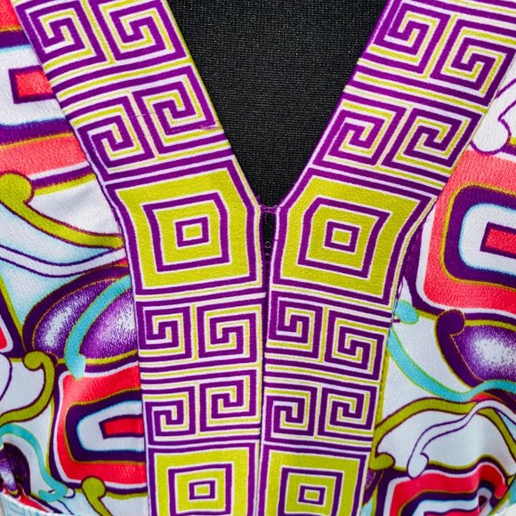 Nicole by Nicole Miller Greek Abstract Print V-Neck Tie Back Blouse 14 - Picture 3 of 7